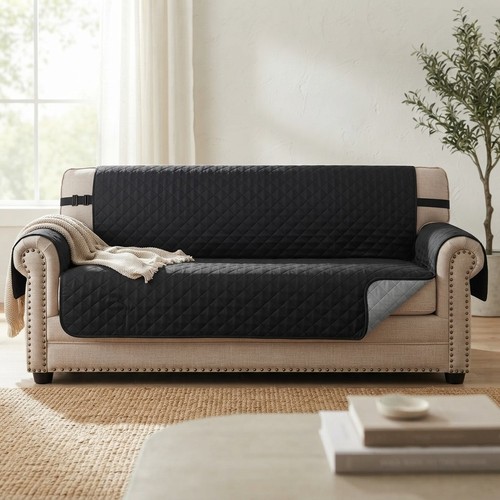 Modern black grey sofa cover - black/grey,